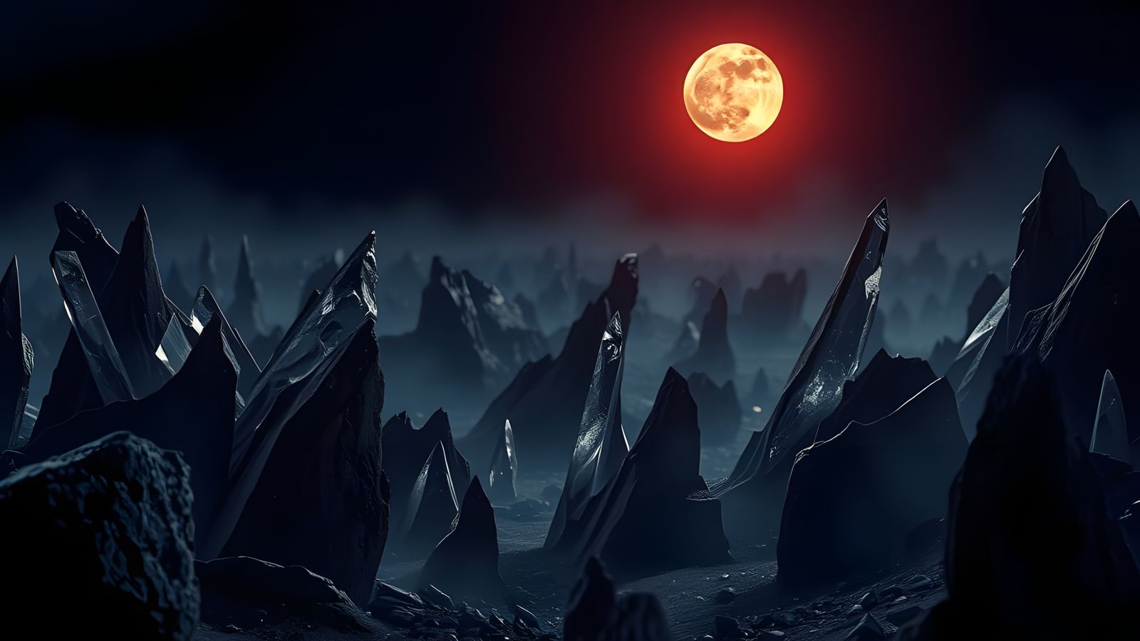 Crimson Nocturnal Gemstone Landscape with Hyper-Realistic De...