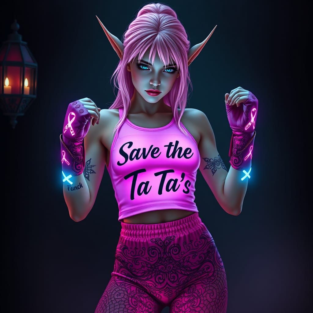 Bioluminescent Pink Elf in Ethereal Fantasy Setting