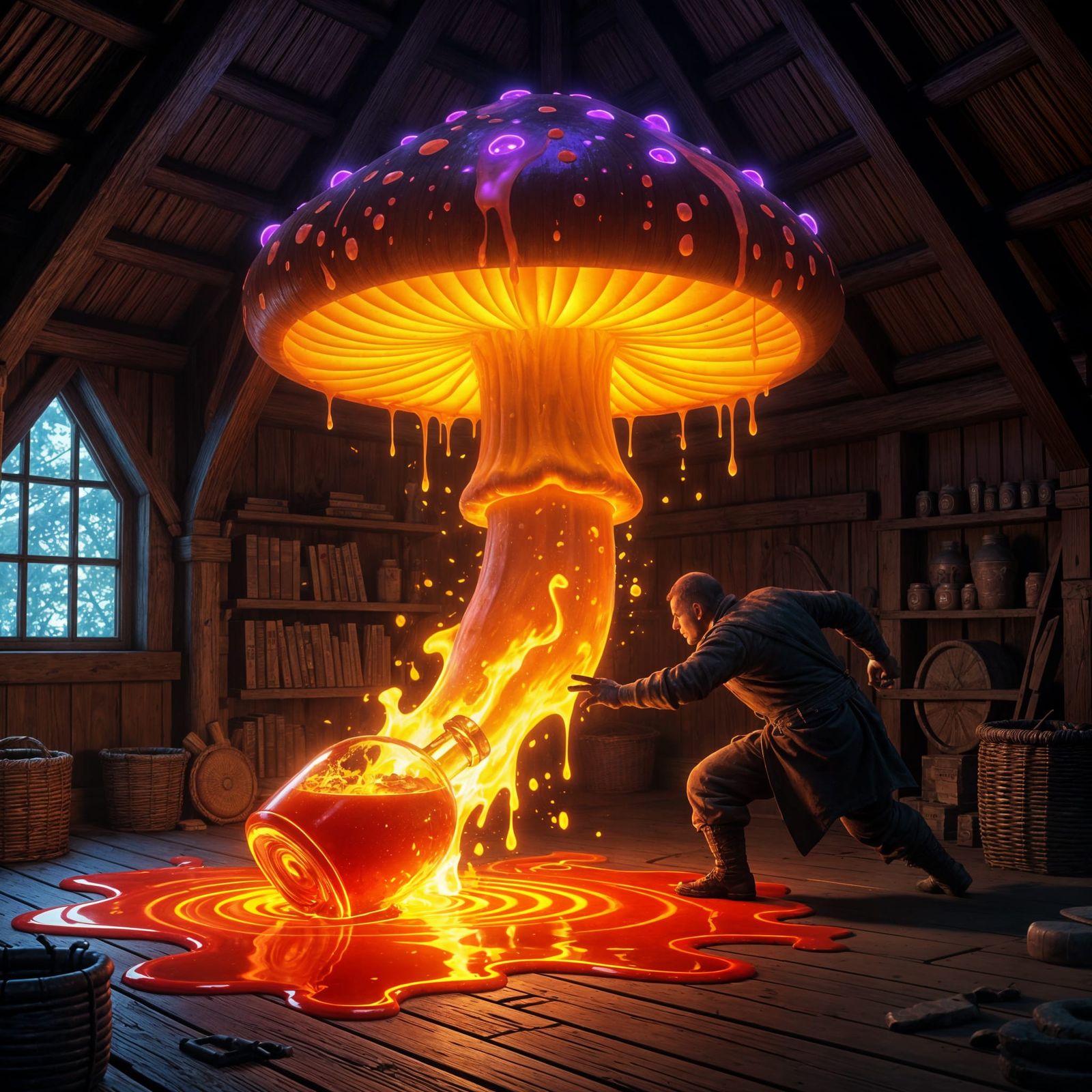 Hot Glowing Potion Spill Creates Giant Mushroom in Fantasy H...