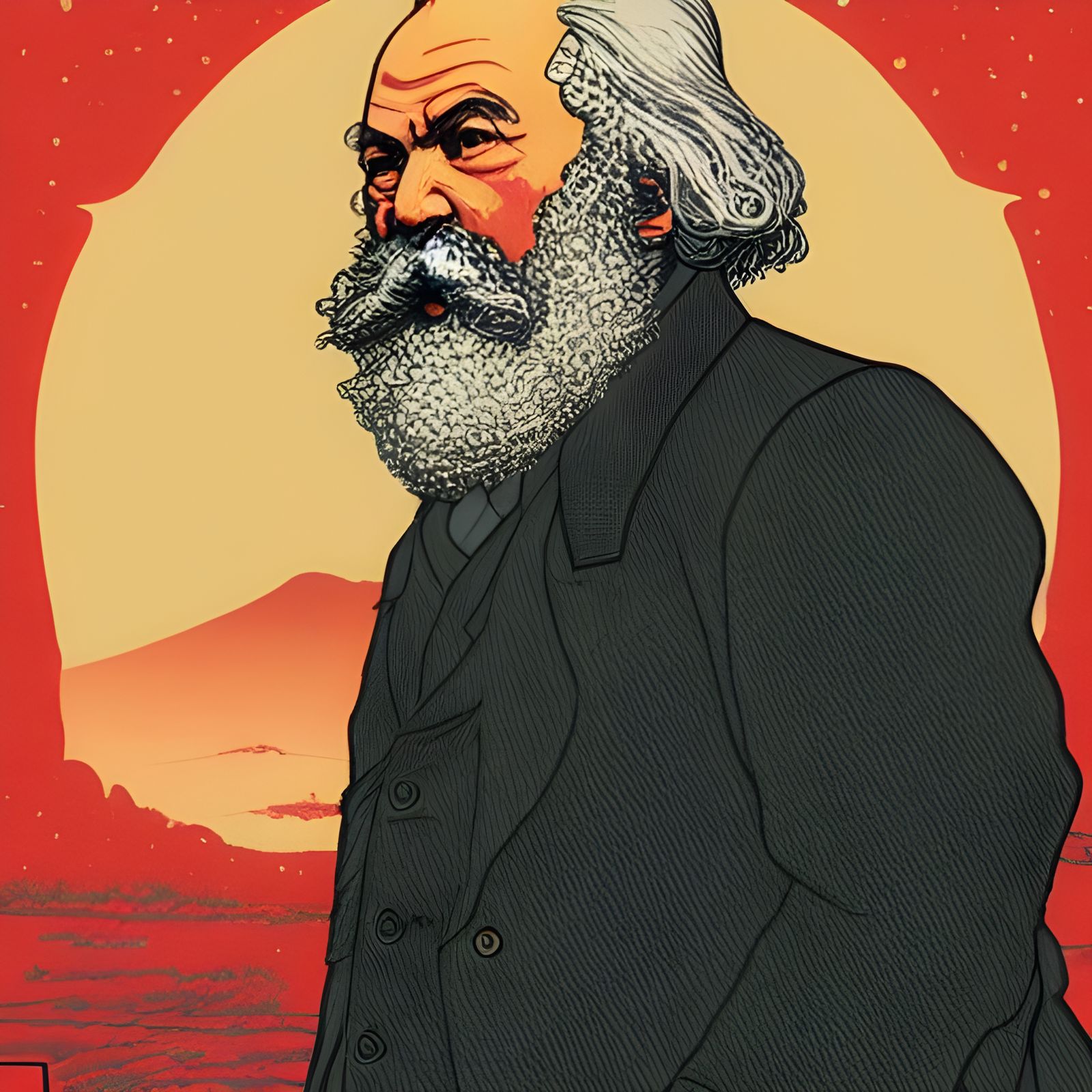 Karl Marx Portrait in Ukiyo-e Style