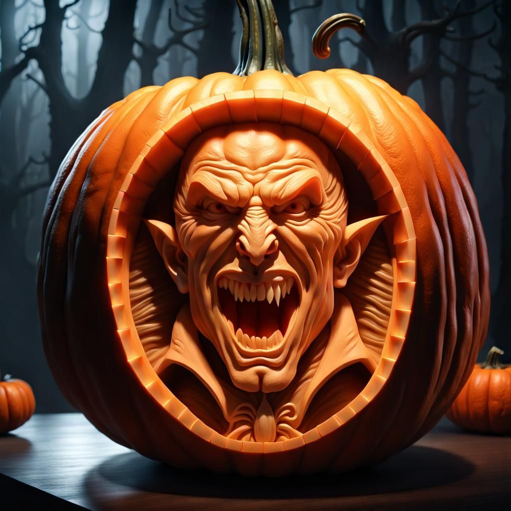 Dracula Pumpkin Carving in Hyperrealistic 3D