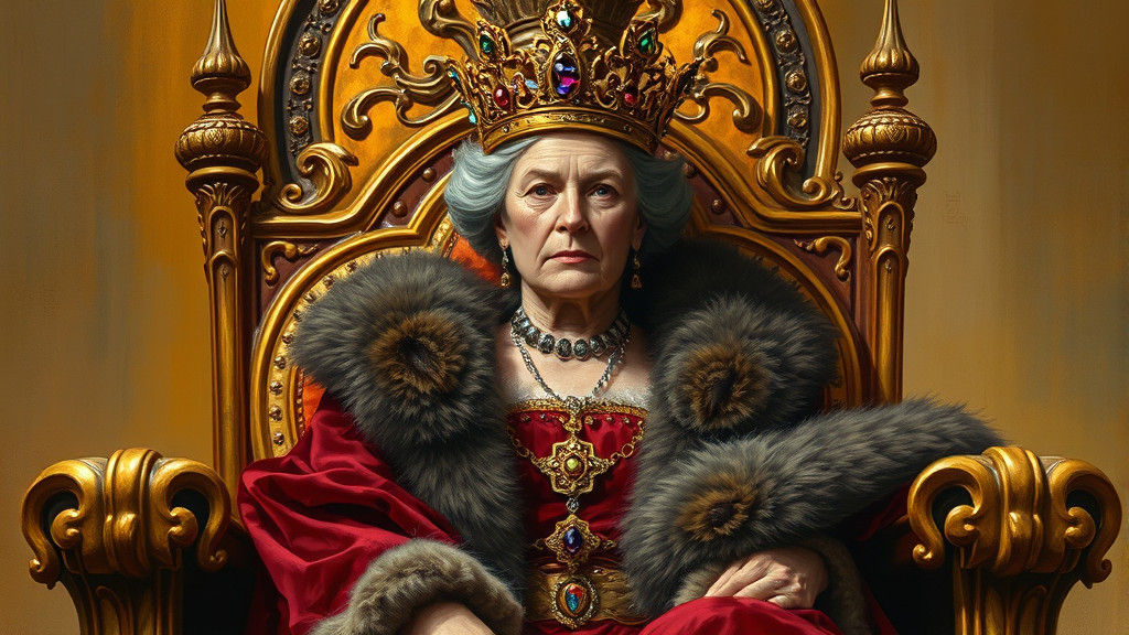 Regal Queen on Gilded Throne in Old Masters Style