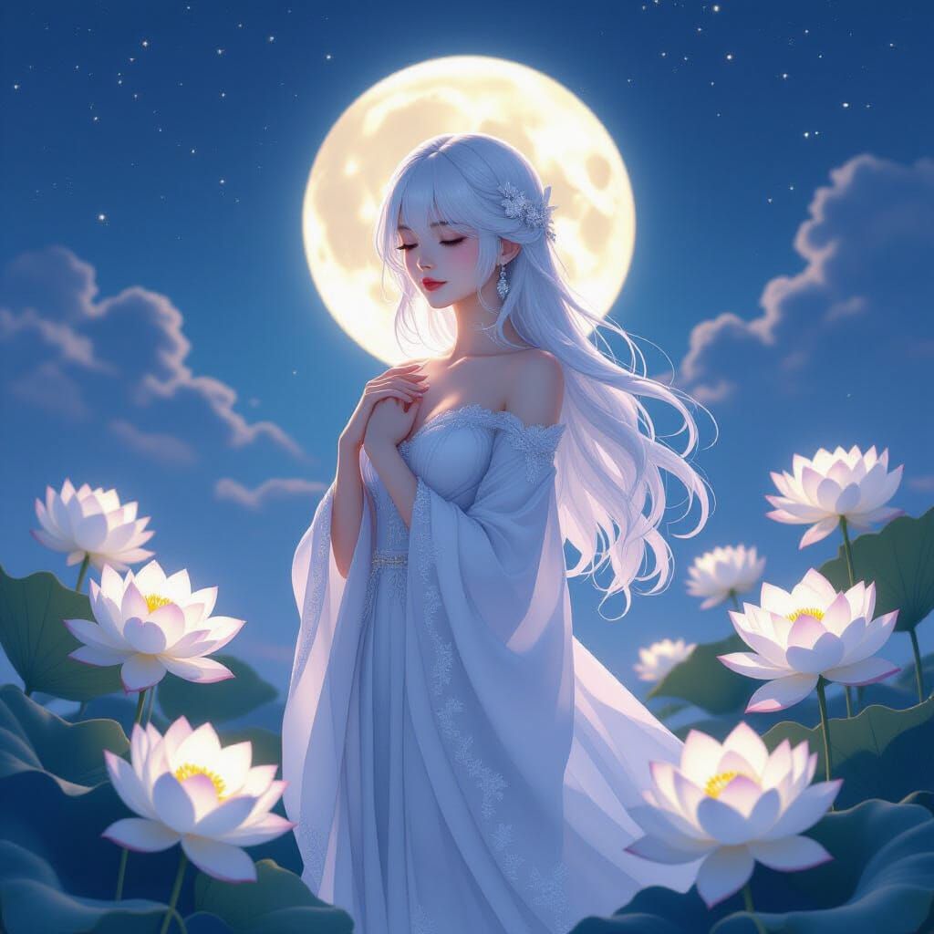 Ethereal Celestial Maiden in Lotus Field