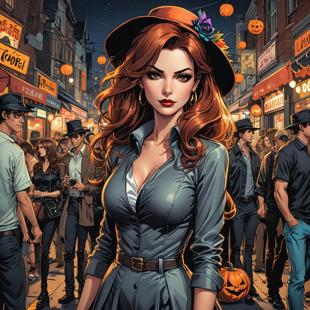 Halloween Street Party: Cel-Shaded Comic Art