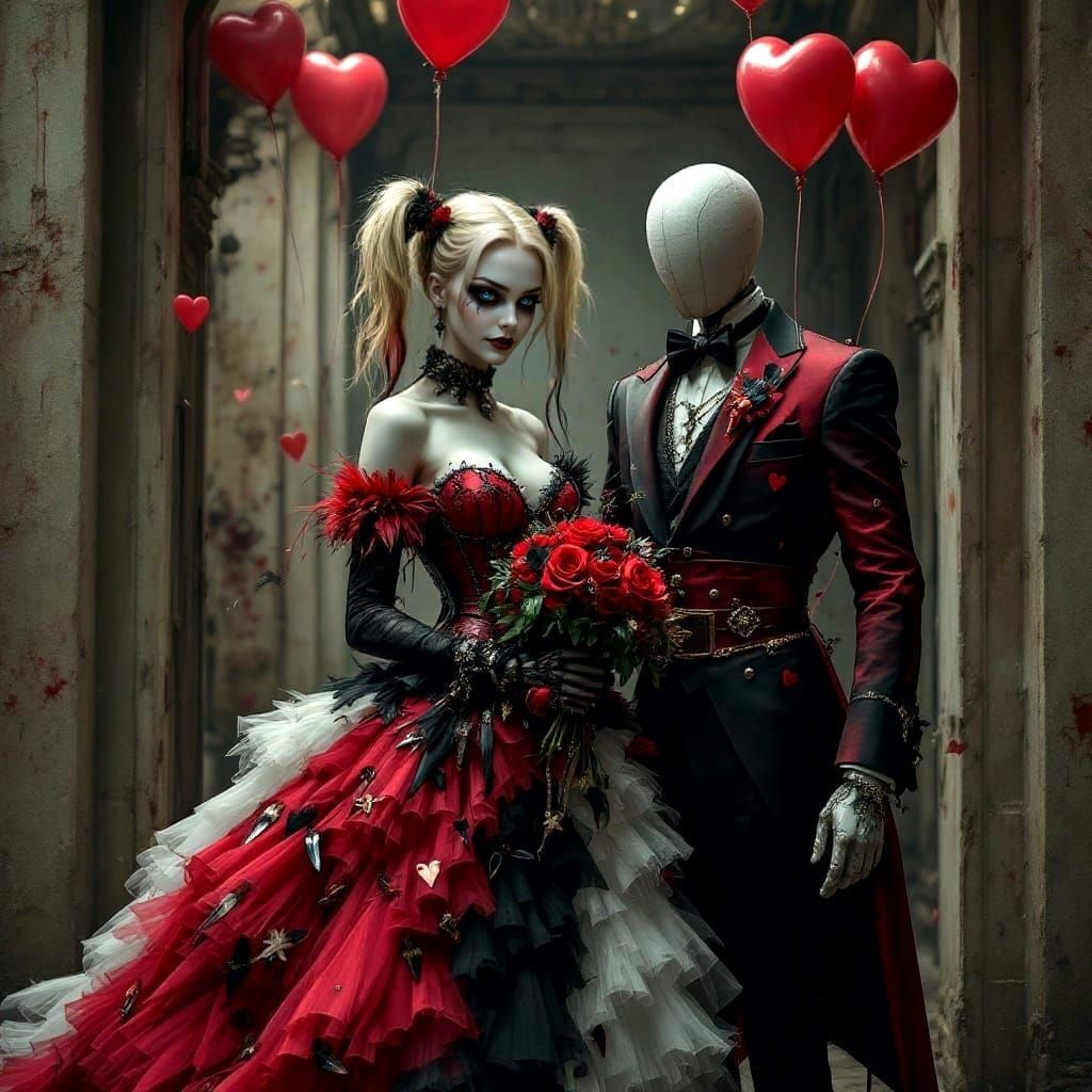 Bride in Gothic Grunge Style with Asymmetrical Wedding Dress