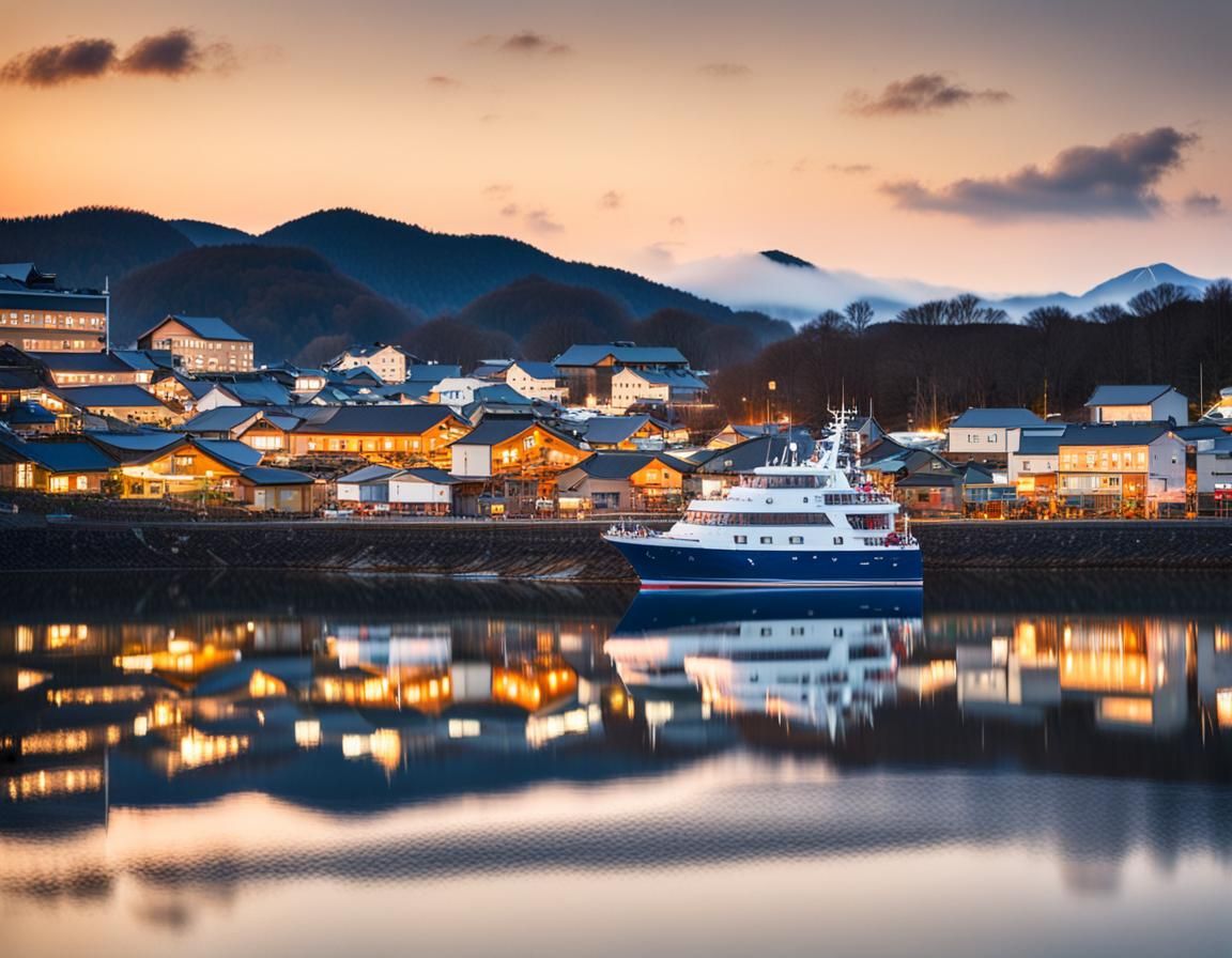 Picturesque Port Town View of Hokkaido, Japan