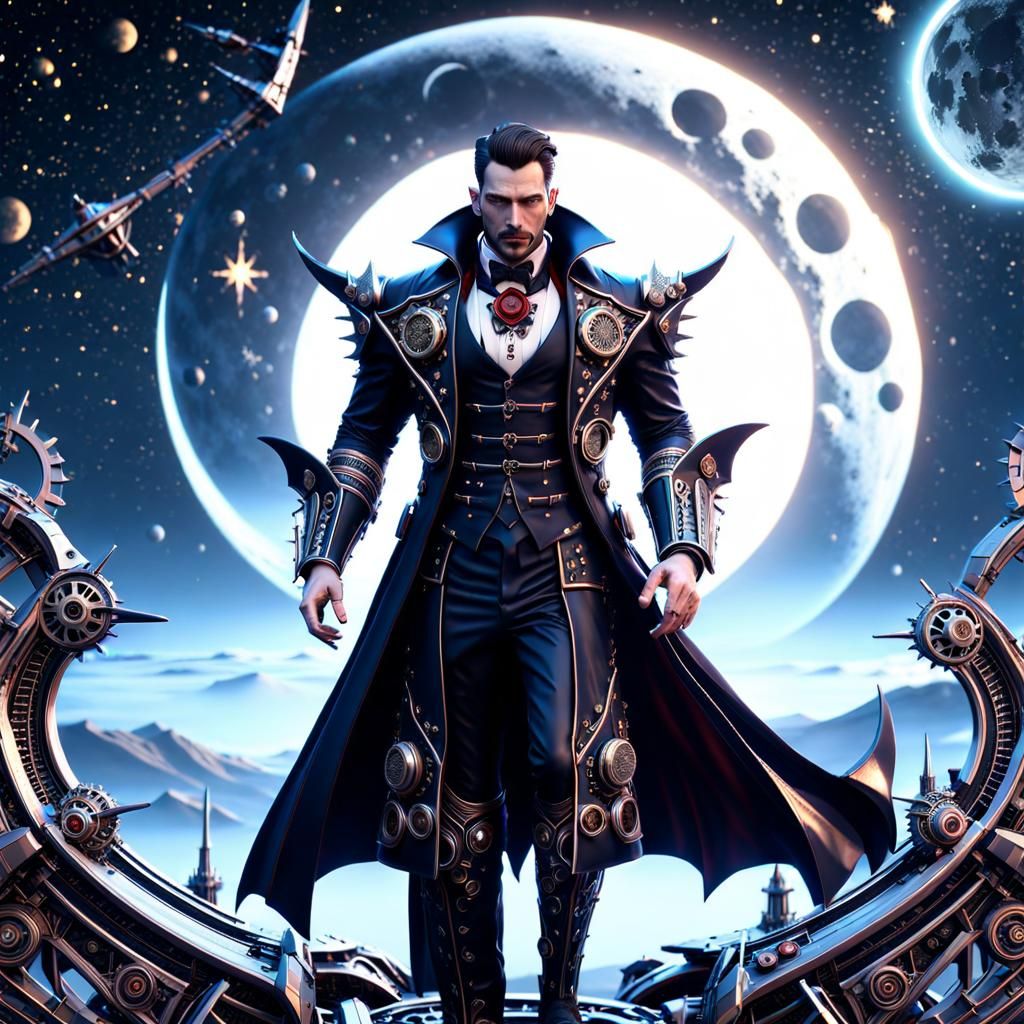 Steampunk Vampire Under Starry Night Sky