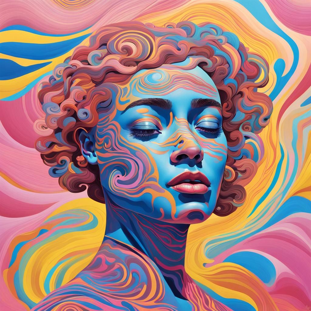 Vibrant Portrait with Swirling Skin Patterns