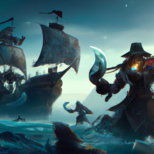 Wizard Pirates Ship Battle: Epic Digital Painting
