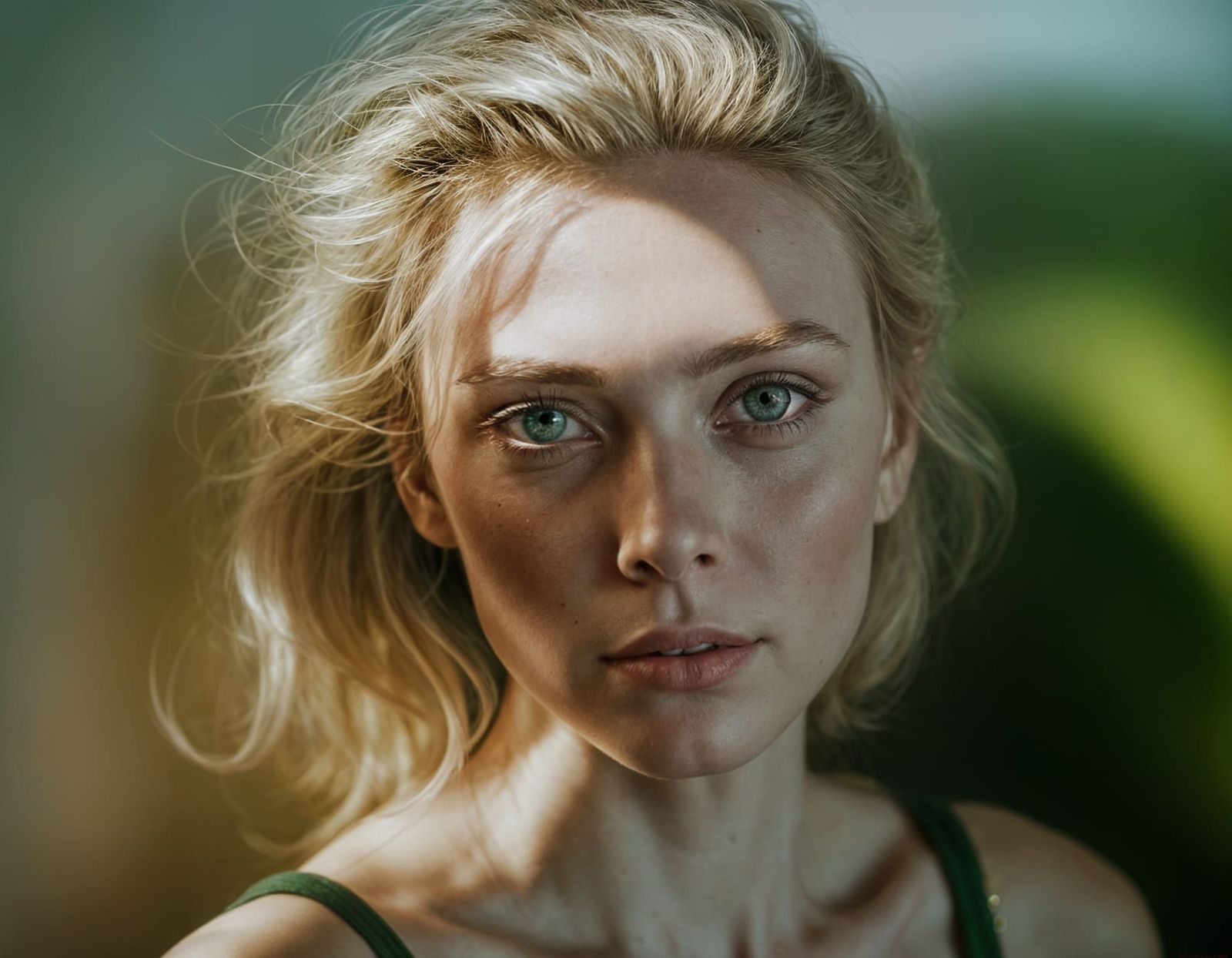 Beautiful Blonde Woman with Green Eyes Portrait