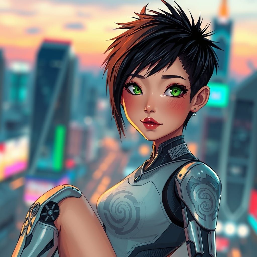 Cyberpunk Girl in Neon Cityscape