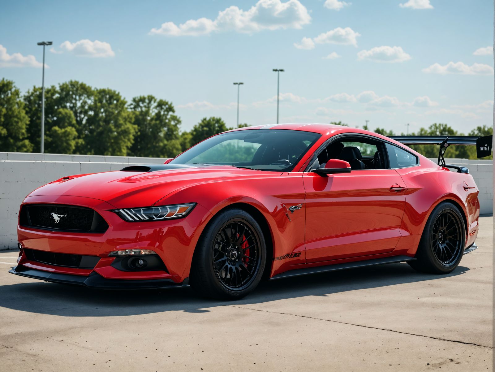Red Ford Mustang Race Car with Custom Wheels