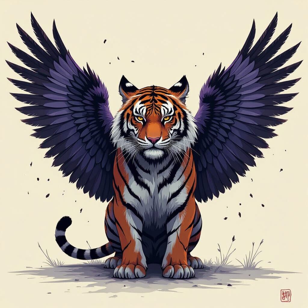 Menacing Lavender Tiger with Bird Wings