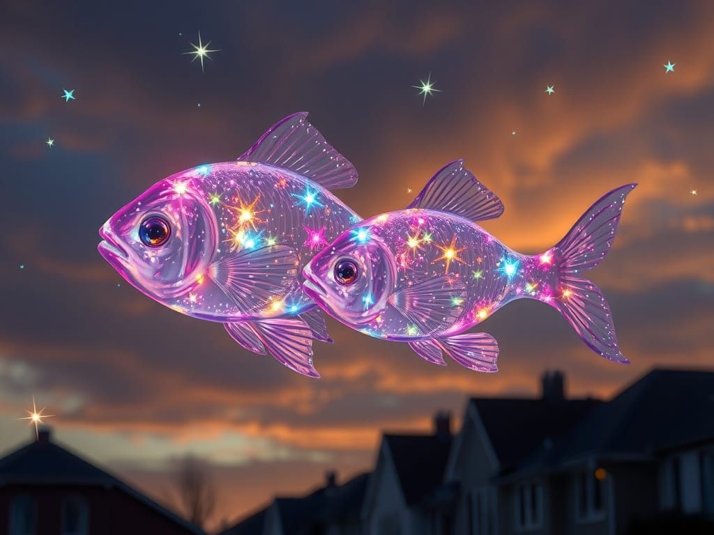 Glowing Iridescent Fish in Ethereal Constellation Sky