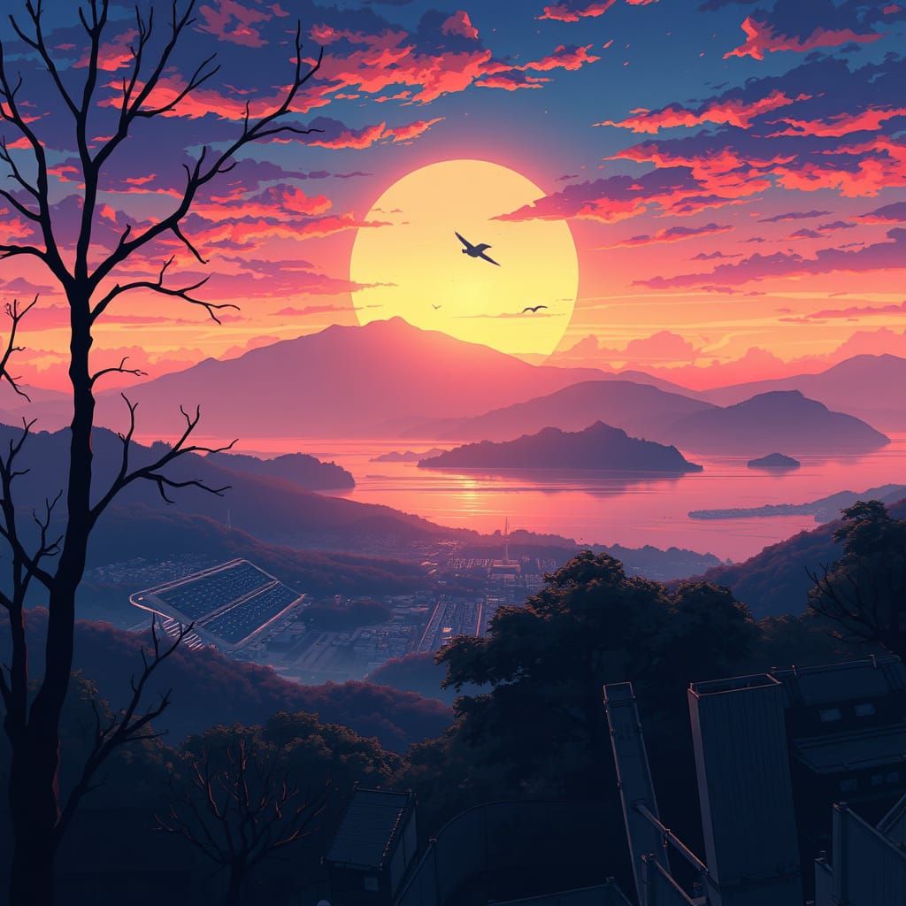 Vibrant Anime Scene in Studio Trigger Style