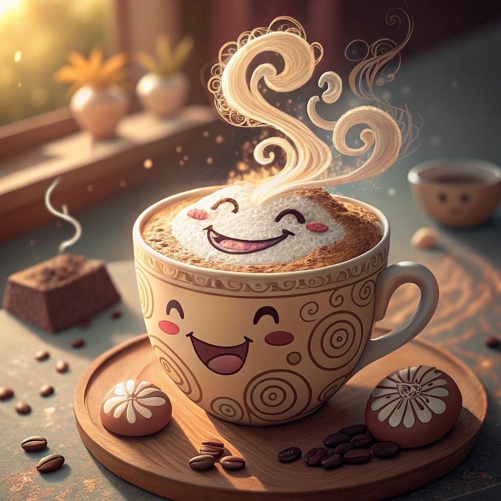 Smiling Cappuccino in Playful Cartoon Style