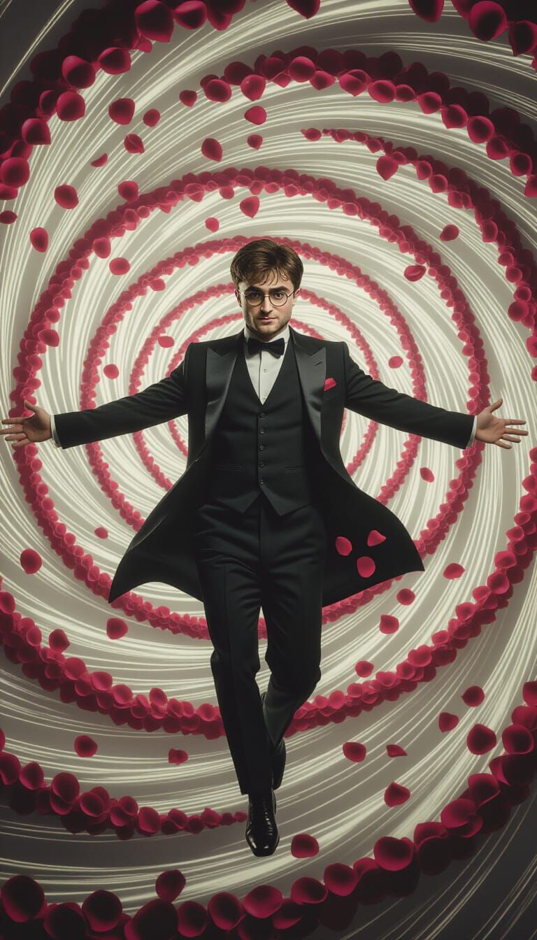 Elegant Man Surrounded by Roses in Dramatic Matte Painting