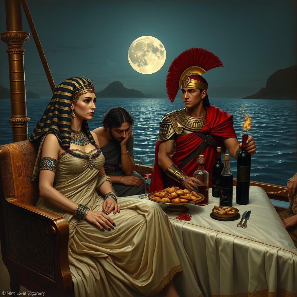 Ancient Egyptian Queen and Roman Soldier Feast on Lavish Boa...