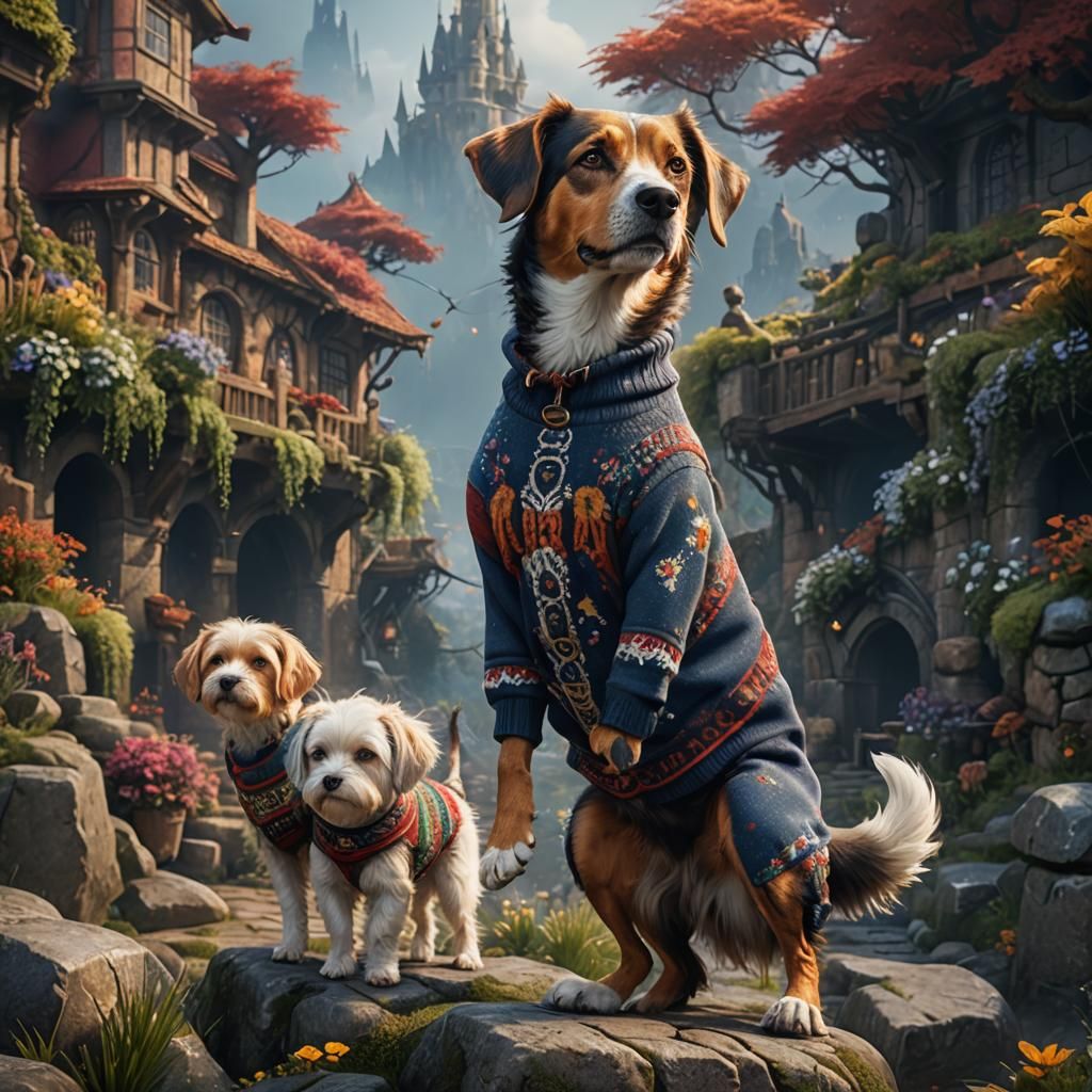 Dog in Jumper: Detailed Matte Painting