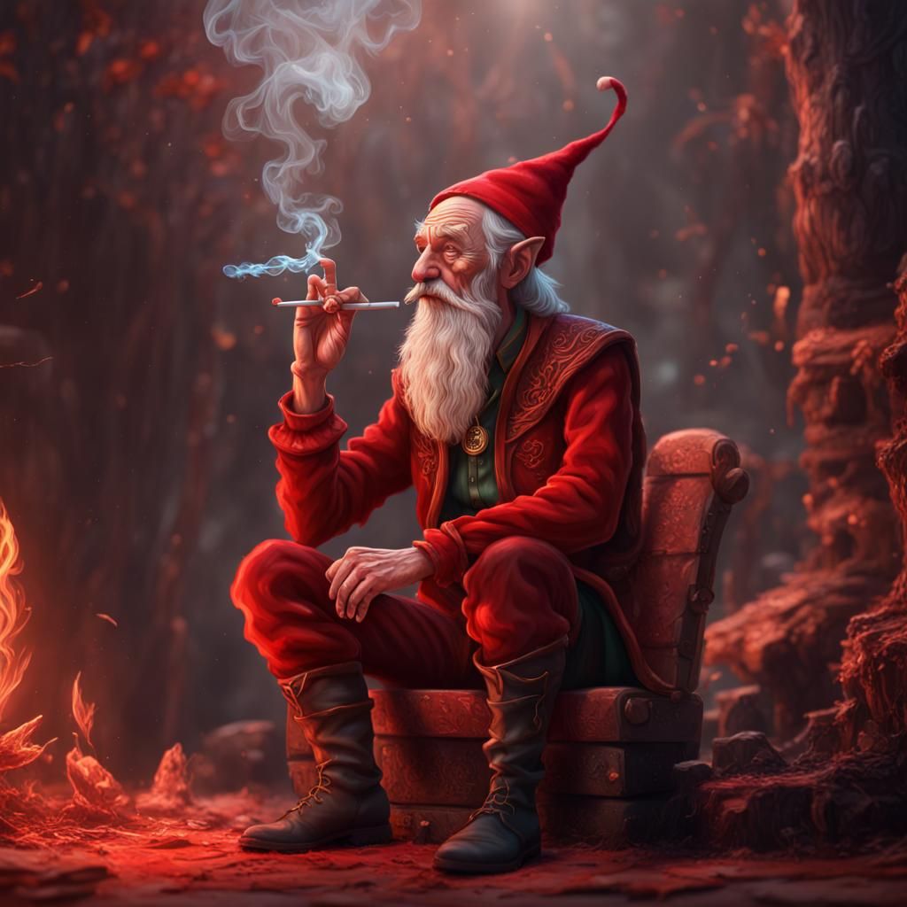 Grandpa Elf Smoking: Detailed Matte Painting
