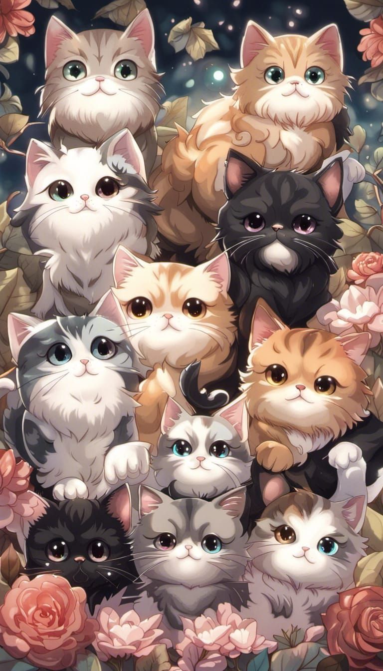 Kawaii Chibi Cats in Anime Style