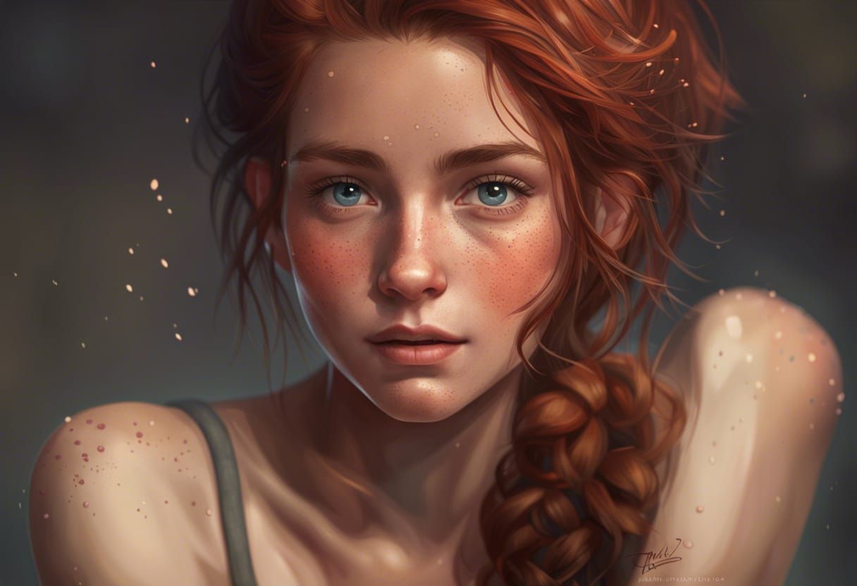 Freckled Girl Portrait in Artstation Style