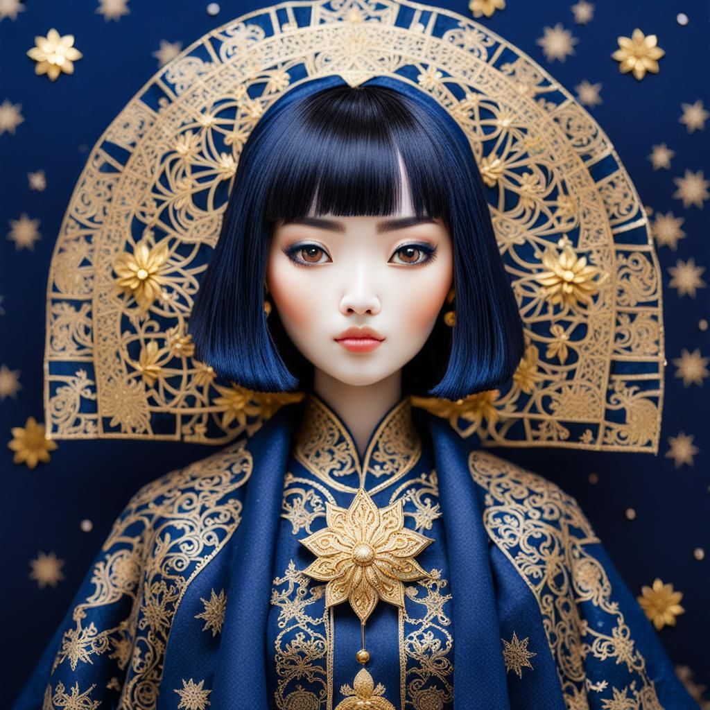 Young Vietnamese woman with a bob with bangs doll in an indi...