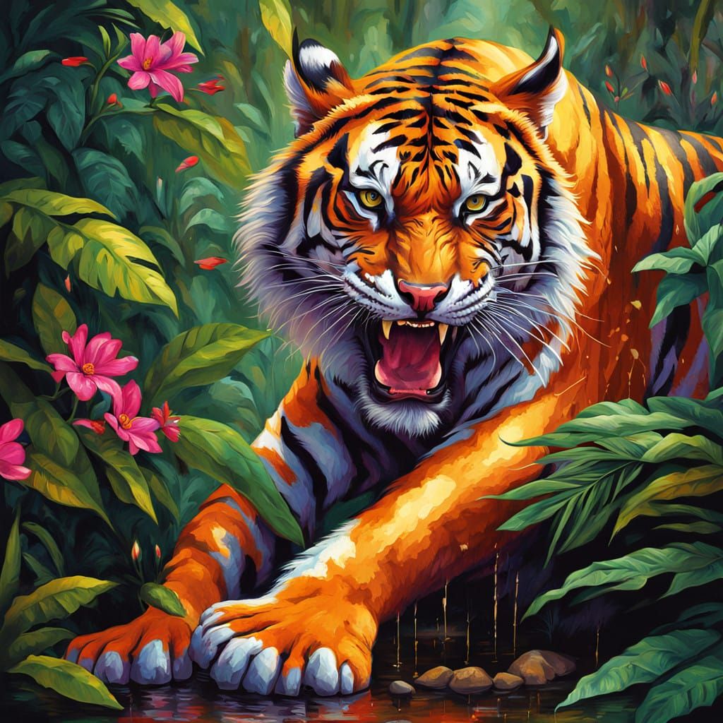 Tiger's Desperate Struggle in Rainforest