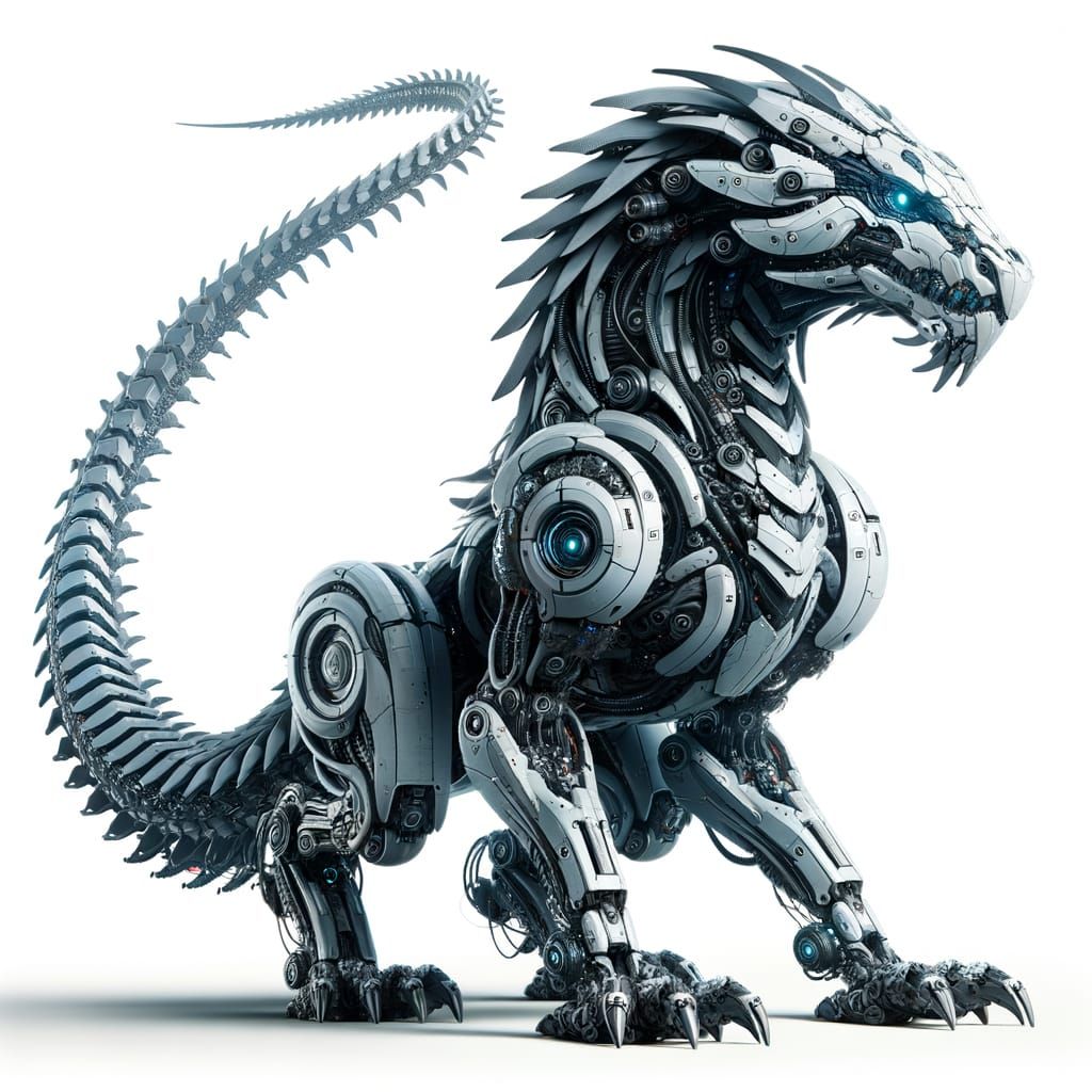 Futuristic Robot Dragon with Titanium Scales and Muscular Ta...