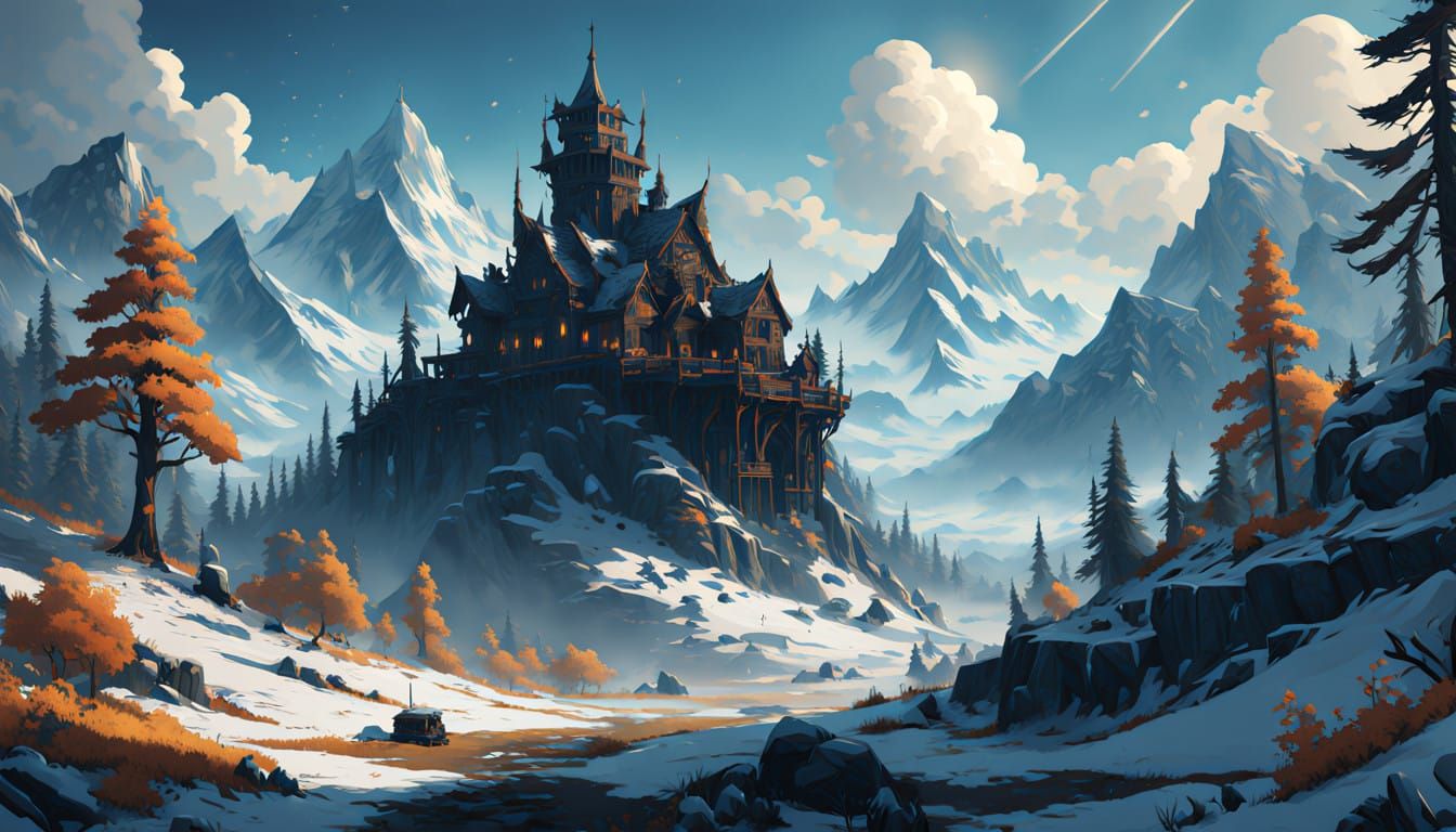 Fantastical Skyrim-Inspired Realm in Vibrant Concept Art