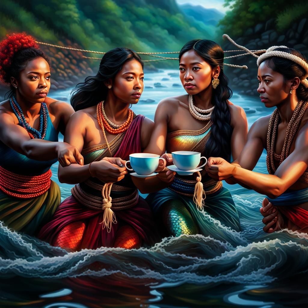 Tug-of-War with Mermaid in Hyperrealistic Digital Art