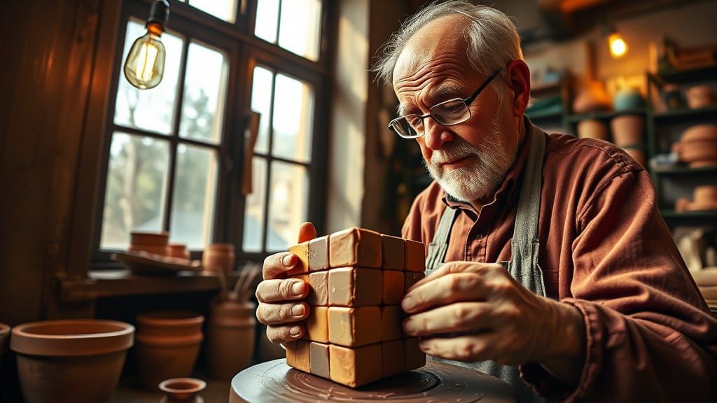 Vintage Potter Brings Rubik's Cube to Life in Warm Clay