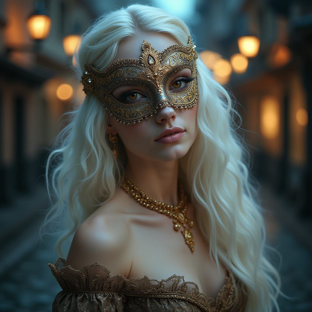 Elegant Woman with Masquerade Mask in Photorealistic Style