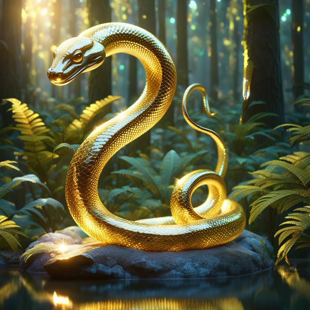 Glowing Crystal Serpent Transforms in a Radiant Forest
