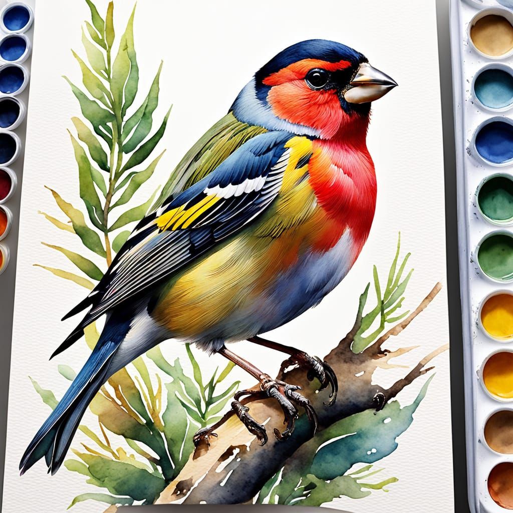 Vibrant Watercolor Finch