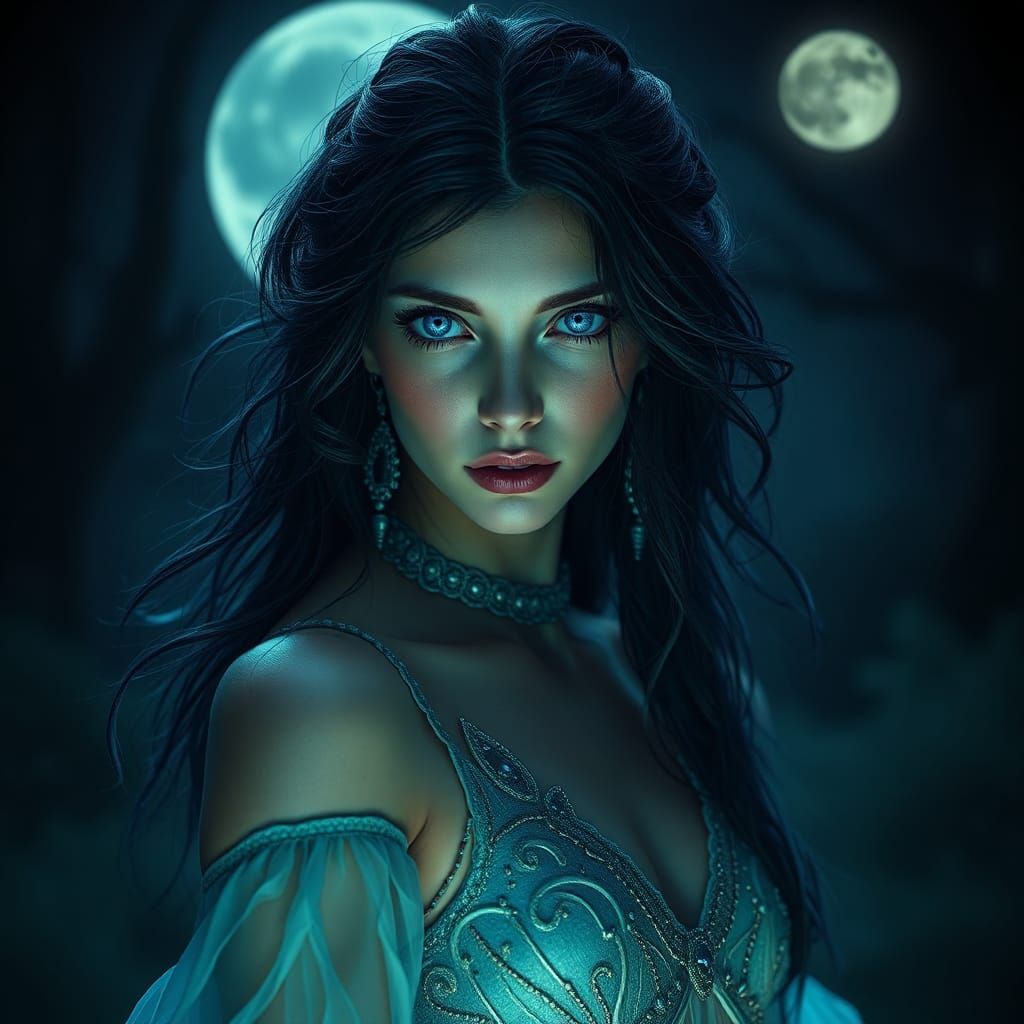 Mystical Maiden in Moonlight, Fantasy Art