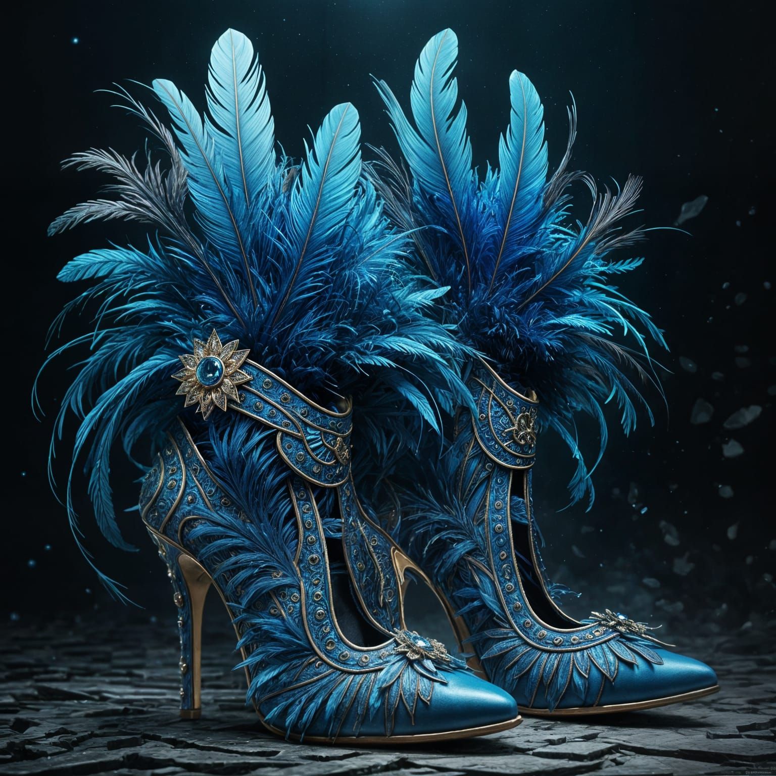 Avant Garde Blue Feather Shoes Fashion Art