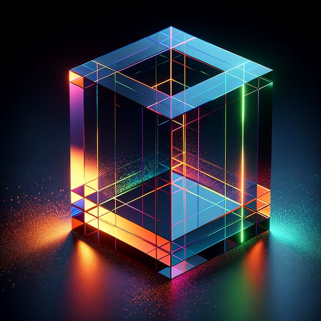 Vibrant 3D Prism with Neon Colors and Metallic Shines