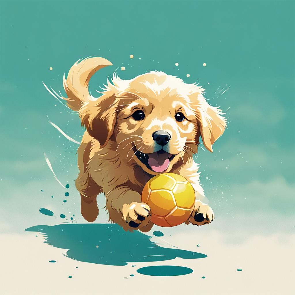 Golden Retriever Puppy in Studio Trigger Manga Style