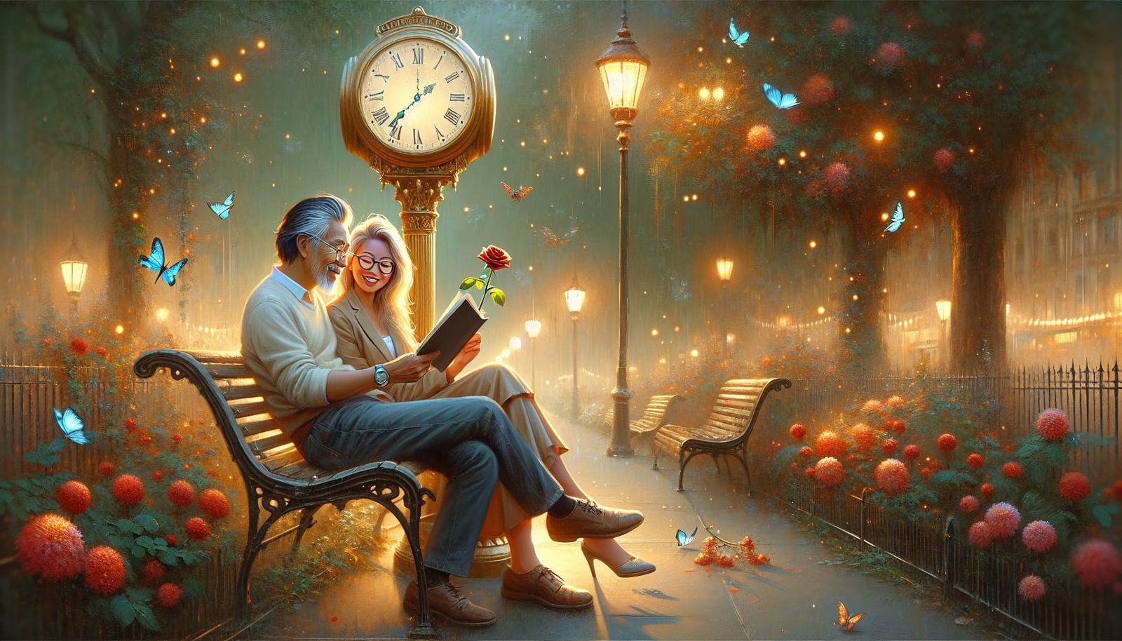 Romantic Golden Hour Scene in City Park