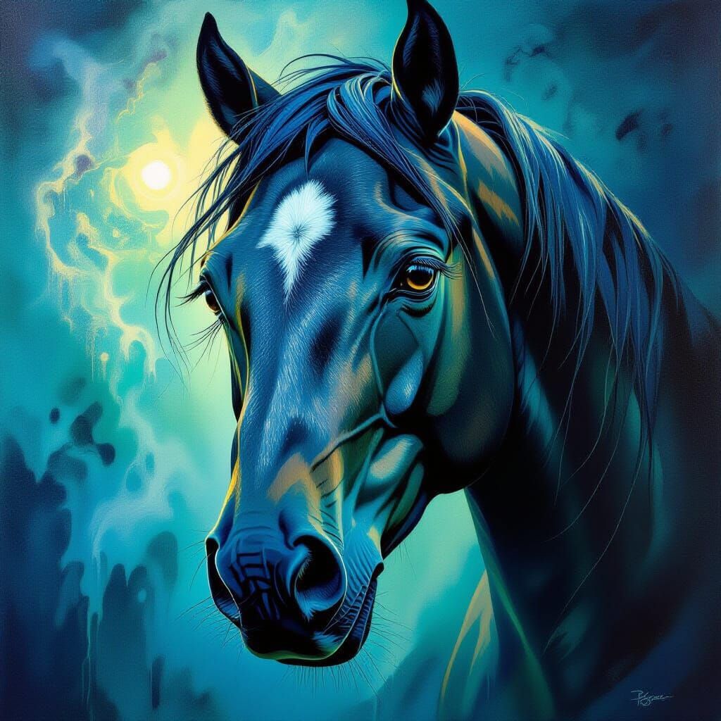 Surreal Bioluminescent Horse Eye in Dreamlike Atmosphere