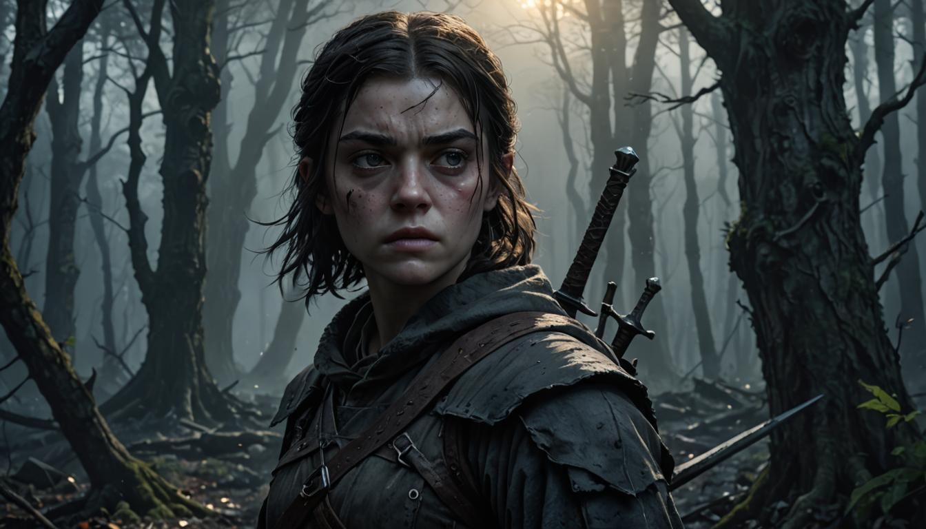 Arya Stark in Misty Forest: Dark Fantasy Anime