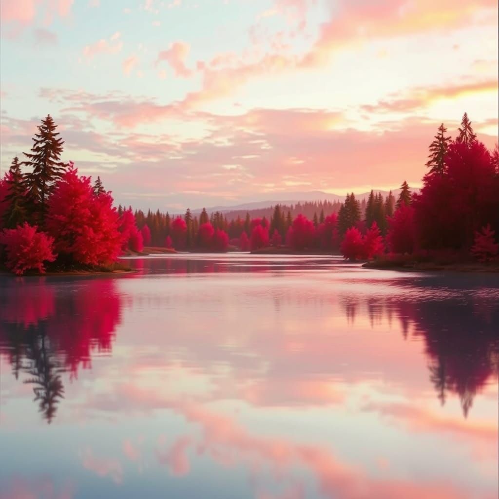 Surreal Ruby Landscape at Golden Hour
