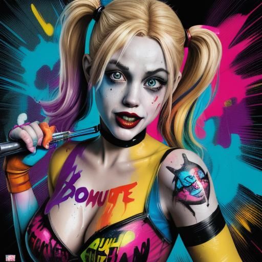 Harley Quinn Comic Book Cover in Graffiti Style
