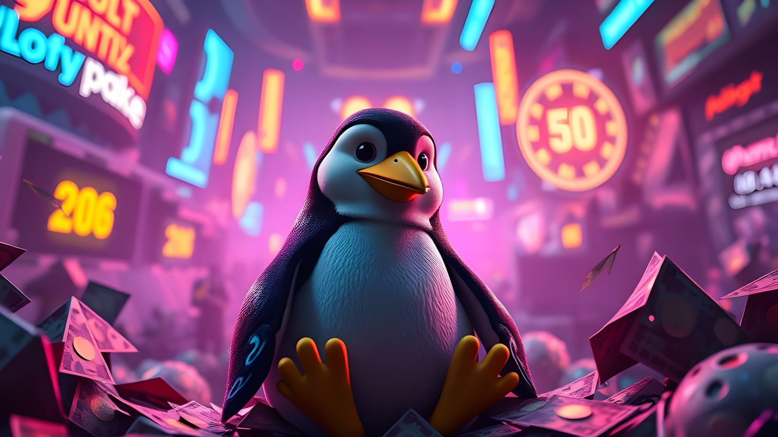 Cyberpunk Penguin Cancer Devours Wealth in Vibrant 8K