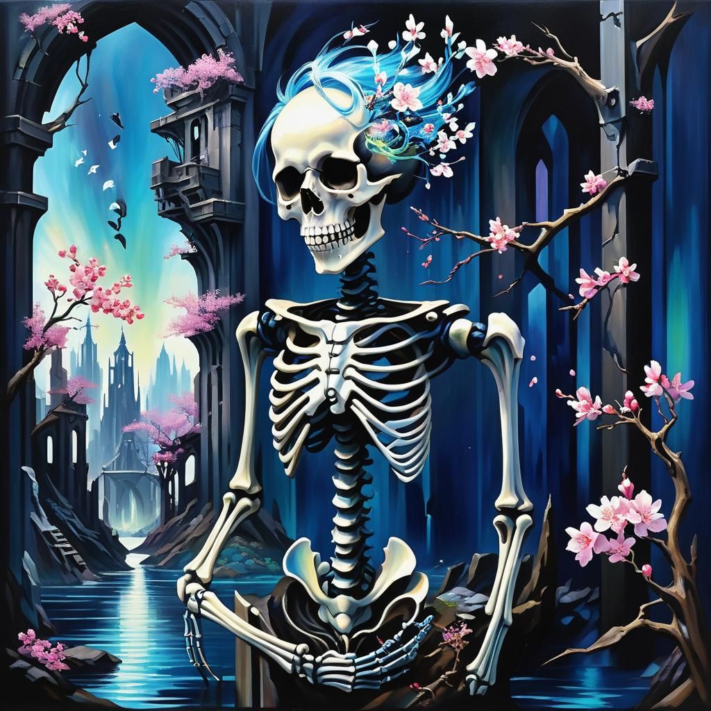 Surreal Mermaidpunk Skeleton in Arcology City Ruins