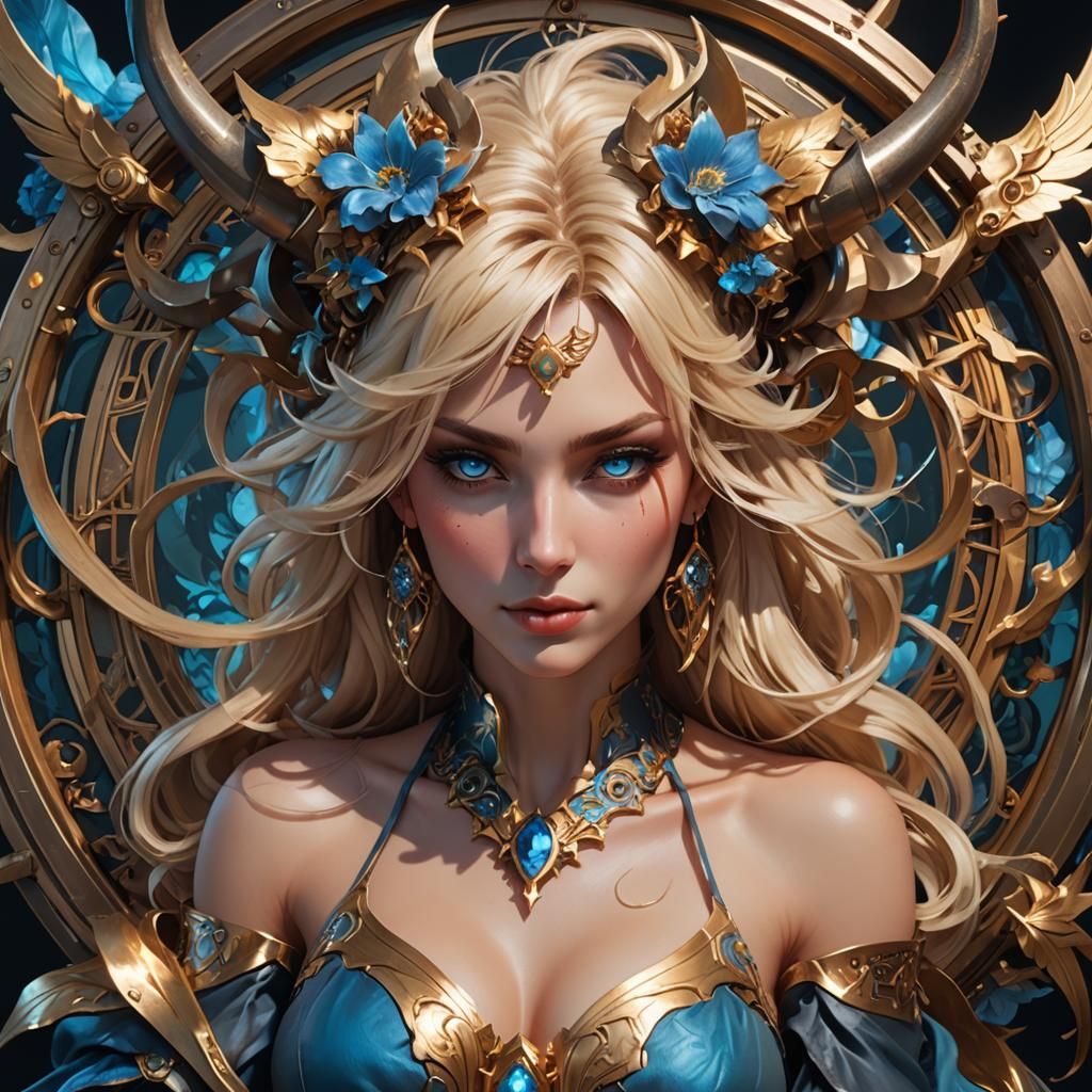 Blonde Demon on Throne, Hyperdetailed Artgerm Style