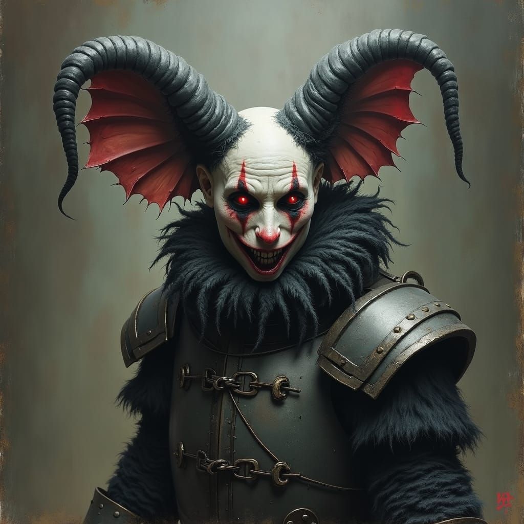 Armored Chinchilla Jester in Horror Art Style