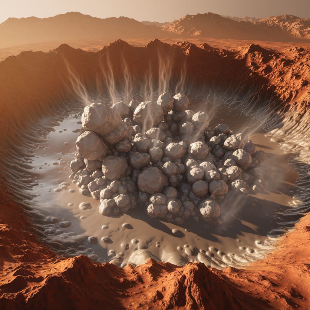 Martian Landscape with Bubbling Crater in 3D