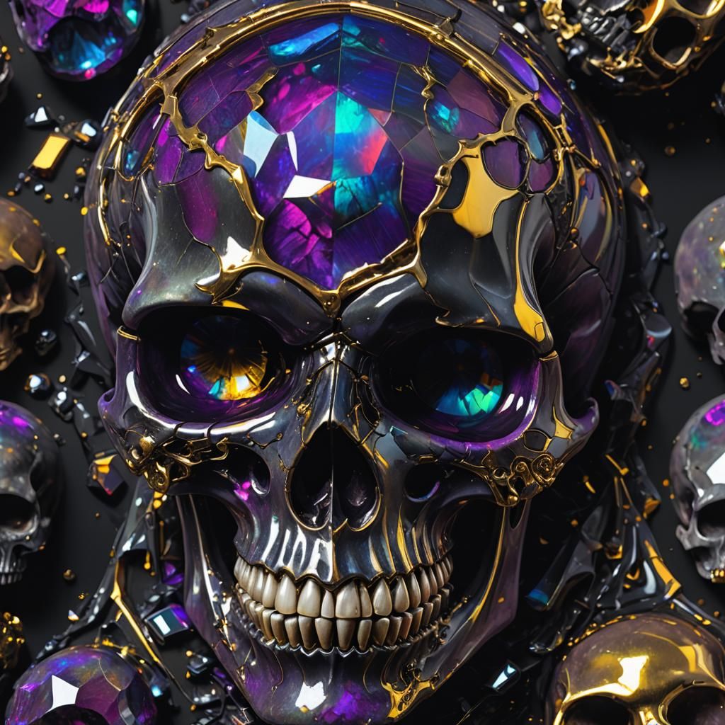 Opal Skull in Gothic Dark Fantasy Style